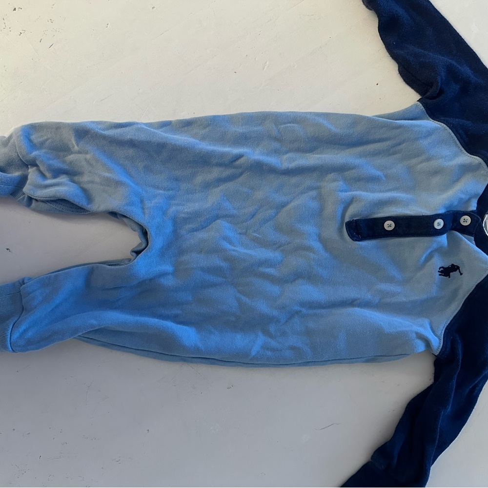 Ralph Lauren Light Blue Onesie with Dark Trim